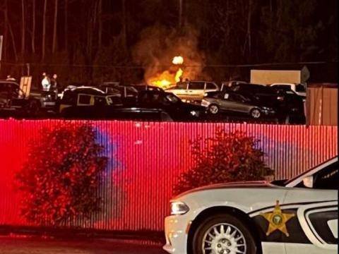 Article image for Car catches fire at Wake County towing company