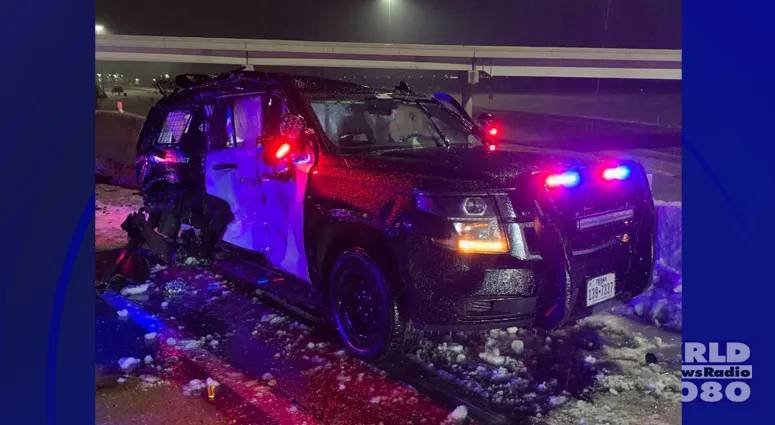 Article image for Pair of Fort Worth officers hospitalized after 18-wheeler crashes into patrol car
