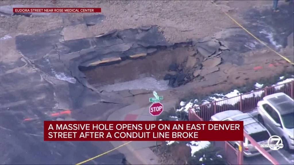 Article image for A massive hole opens up in the middle of an east Denver street
