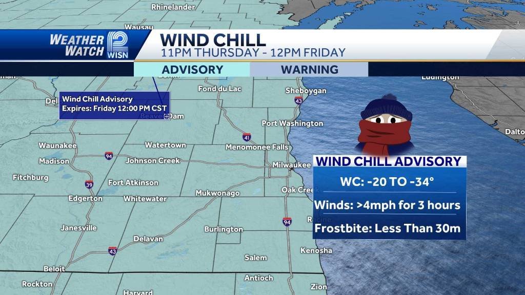 Article image for Temperature plunge: Wind chill advisory in effect from 11 p.m. until noon Friday