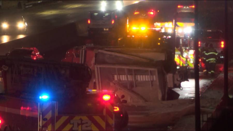 Article image for Large truck rolls over on Veterans Memorial Bridge