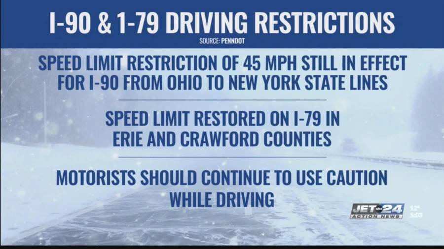 Article image for PennDOT: I-79 speed limits restored; I-90 restrictions still in place