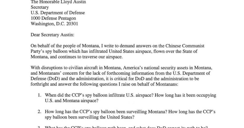 Article image for Governor Gianforte letter to Secretary of Defense Austin