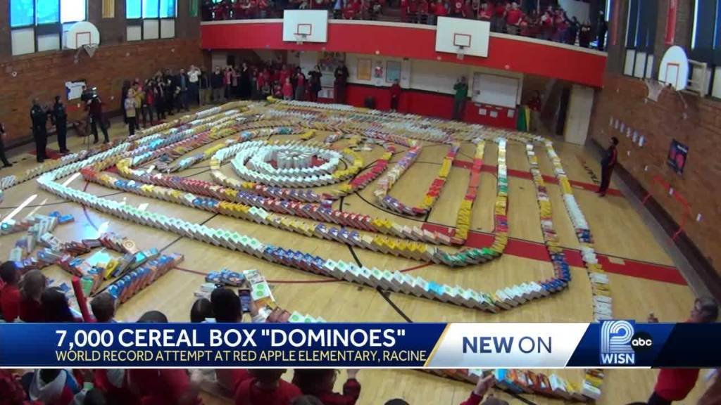 Article image for Racine school attempts cereal box dominoes Guinness World Record
