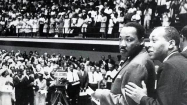 Article image for Never-before-seen video shows Dr. King speaking at NCSU as the KKK protests