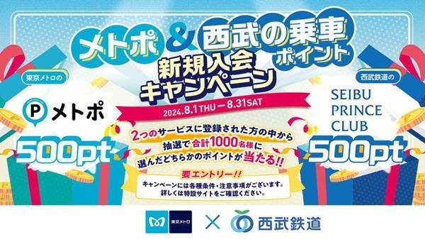東京メトロと西武鉄道、乗車ポイントサービスの新規入会キャンペーン　抽選で1000名に500ポイント進呈